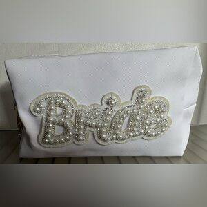 Elegant White Pearl and Crystal bride cosmetic bag gold accent
